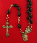 Vintage Black Rosary Jesus Mary Center Virgin Mary Medal  Italy Religious Petite