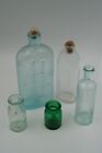 Antique Apothecary Aqua   Green Glass Drug Cure Bottles Bottle Lot Of 5