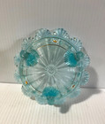 Vintage Mosser Glass Blue Opalescent Berry candy Bowl Rare Painted Flowers