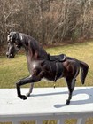Vintage Large Leather Wrapped Brown Horse Figurine Glass Eyes 12    X 13    Stands