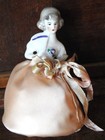 Antique German Porcelain Half Doll Pin Cushion Lady W  Fan   Flower