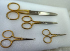 Vintage Wasa Solingen Scissors 4 Pc Sewing Set German 1960   s W Gold Handles