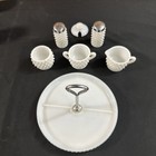 Vintage Fenton Hobnail White Milk Condiment Set Tray Sugar Cream Jam Salt Pepper