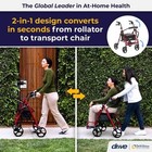 Drive Medical Duet Folding Transport Wheelchair And Rollator  Burgundy