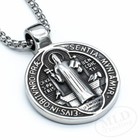 Saint St Benedict Medal Pendant Necklace     Stainless Steel Protection 24    Chain