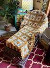 Vtg Granny Square Afghan Hand Crochet Gold   White Throw 60    X 42      Pillowcases