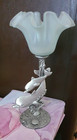 Dolphins Jumping Waves Fluted Candle Tea Light Holder Pewter Sculpture Statue