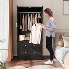 Wood Armoire Wardrobe Hanging Rod Closet Storage Cabinet Clothes Organizer Black