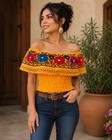 Authentic Made In Mexico Embroidered Peasant Top Os Off The Shoulder Boho Beach