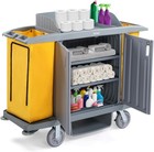 Large Locking Three Shelf Commercial Premium Housekeeping Cart With Hanging Bags