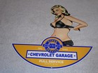 Vintage Super Chevrolet Full Service Garage Woman Metal Car Truck Gasoline Sign 