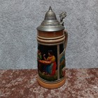 Vintage 3l German Beer Stein W  Pewter Lid  Hand Painted Relief  Made In Germany