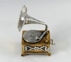 Vintage Miniature Sterling Silver   Brass Record Player Gramophone