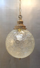 Vtg Mid Century Modern Clear Optic Crackle Glass Hanging Swag Lamp Retro 1960 s