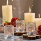 30x Clear Glass Votive Candle Holders Bulk  Vintage Sunflower Tealight Decor