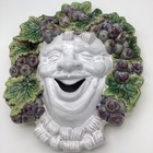 Vintage Majolica Bacchus Roman God Of Wine Large Wall Mask Ceramic Italy