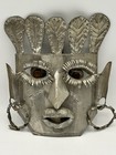 Vintage Mexican Tin Metal Mask With Glass Eyes Folk Art Primitive Style Tribal
