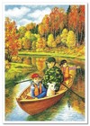 Children s Fun Boy  Girl Dog Seasons Of The Year Autumn Art New Modern Postcard