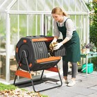 Compost Bin Outdoor  53 Gal Dual Chamber Tumbling Compost  Orange