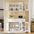 71  Kitchen Pantry Hutch Storage Cabinet Cupboard With Glass Doors   Drawers