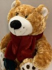 Dan Dee Collectors Choice Plush Golden Tan Teddy Bear 14    Tall Red Scarf Soft