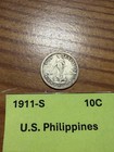 Us-philippines 1911 S 10 Centavos   Key Date   Silver   San Francisco Mint 