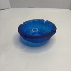 Vintage Cobalt Blue Glass Ashtray 6    Ribbed Pattern Mid Century Retro Mcm
