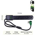 6 Outlet Surge Protector With 3 Ft  Heavy Duty Cord - Black
