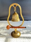 Brass Bell Etched Meditation Dinner Ornate Stand 8 5    X 6    Wood Mallet India