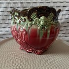 Weller Majolica   Ornate Pottery Ceramic Planter Vase Red Green Vintage
