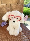 Fao Schwarz White Plush Dog Red Heart Eye Glasses Cheers 4 Love Puppy 12  New