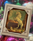 Vintage  80s Mystical Unicorn   Baby Lacquered Wood Decoupage Wall Art