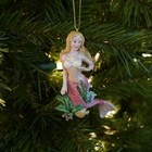 Blonde  Pink Glitter Mermaid  Sea Life Hanging  Beach Sea Shell Ornament