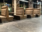 54  High Tufted Restaurant Booth W  Wood Trim   Nailhead Detail distress Vinyl
