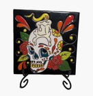 Mexican Folk Art Sugar Skull Day Of The Dead Skull Kitchen Tile Muerte Macabre