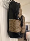 Coach Signature Canvas Backpack laptop Backpack Khaki Tan Varsity Stripe Leather