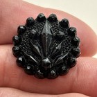 Large Antique Black Glass Button Unique Floral Relief Raised Victorian Signed