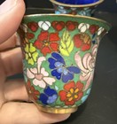 Vintage Chinese Cloisonn   Enamel Tea Sake Cups Floral Flowers Motif 2  Set Of 6