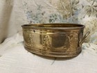 Vintage Brass Oval Planter Pot Embossed Trees W  Handles   Patina 9    X 5 5    X 3   