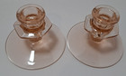 Vintage Pink Depression Glass Candle Holders Art Deco Pair Of 2