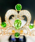 Green Rhinestone Tiara  Girl s Gold Tiara  Heart Shape Tiara  Princess Tiara