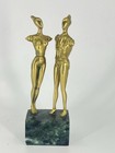 Vintage Modernist Brass Male   Female Sculptures On Marble Base Abstract Art