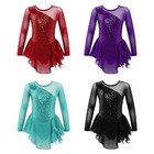 Girls Sequins Long Sleeve Leotard Dance Ballet Figure Ice Skating Tutu Dress