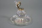 Inkwell Antique Glass Lightly Iridescent With Brass Fittings Around 1900 1 004z