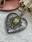 Heart Silver Locket Green Rose Gothic Cream Necklace Photo Bride Bridal Wedding