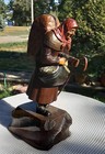 9 In  Tall Antique Black Forest Wood Carving Lady Going To Market  