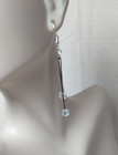 Clear Glass Crystal Cube Square Bead Earrings Handmade Silver Tone Hook Chic