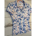 Lilly Pulitzer Luxletic Polo Shirt S Pink Blue Wish You Were Here Floral Golf