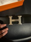 Hermes Men s Belt 32  Buckle Silver With Tags And Box Reversible Black orange
