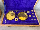Vintage Polished Brass Balance Scale With Weights In Wooden Box